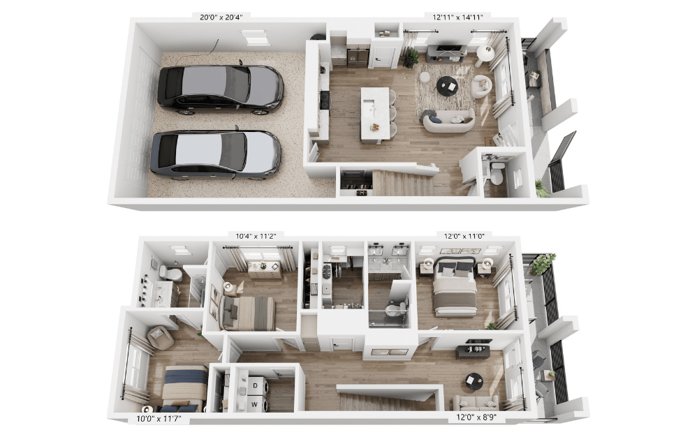 Ocotillo - 3 bedroom floorplan layout with 2.5 bathrooms and 1412 square feet